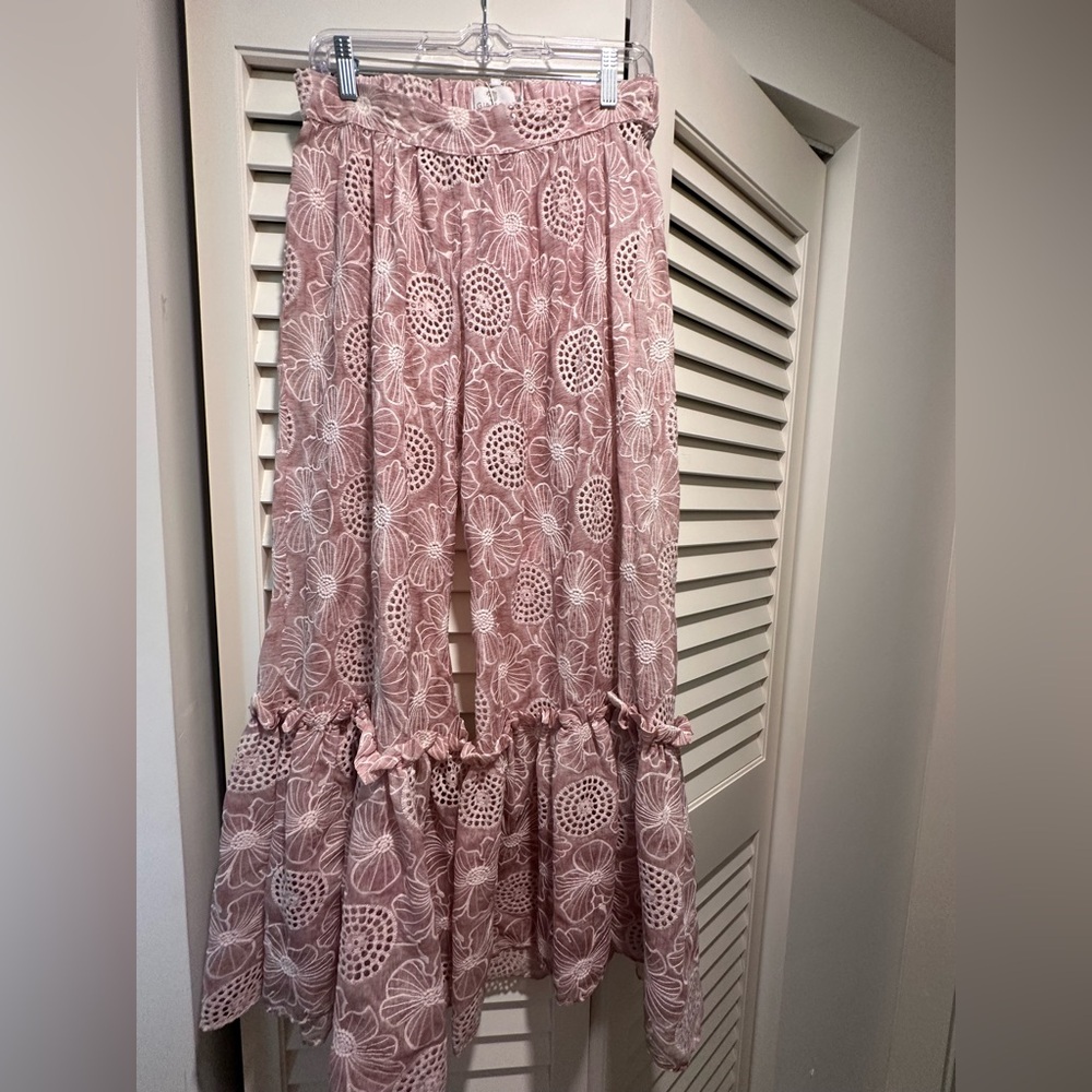 Pink Embroidered Flared Pants
